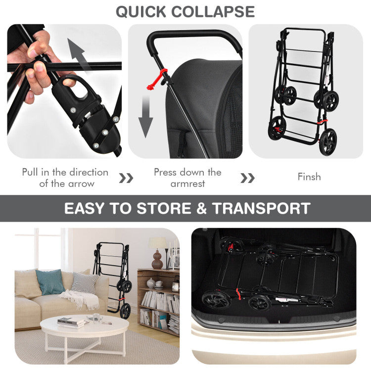 4-in-1 Double Pet Stroller with Detachable Carrier and Travel Carriage