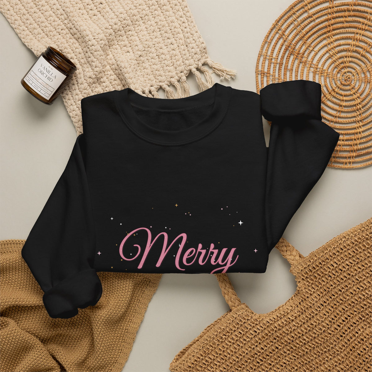 Merry & Bright Christmas Crewneck Sweatshirt | Pink Glam Holiday Sweatshirt for Women