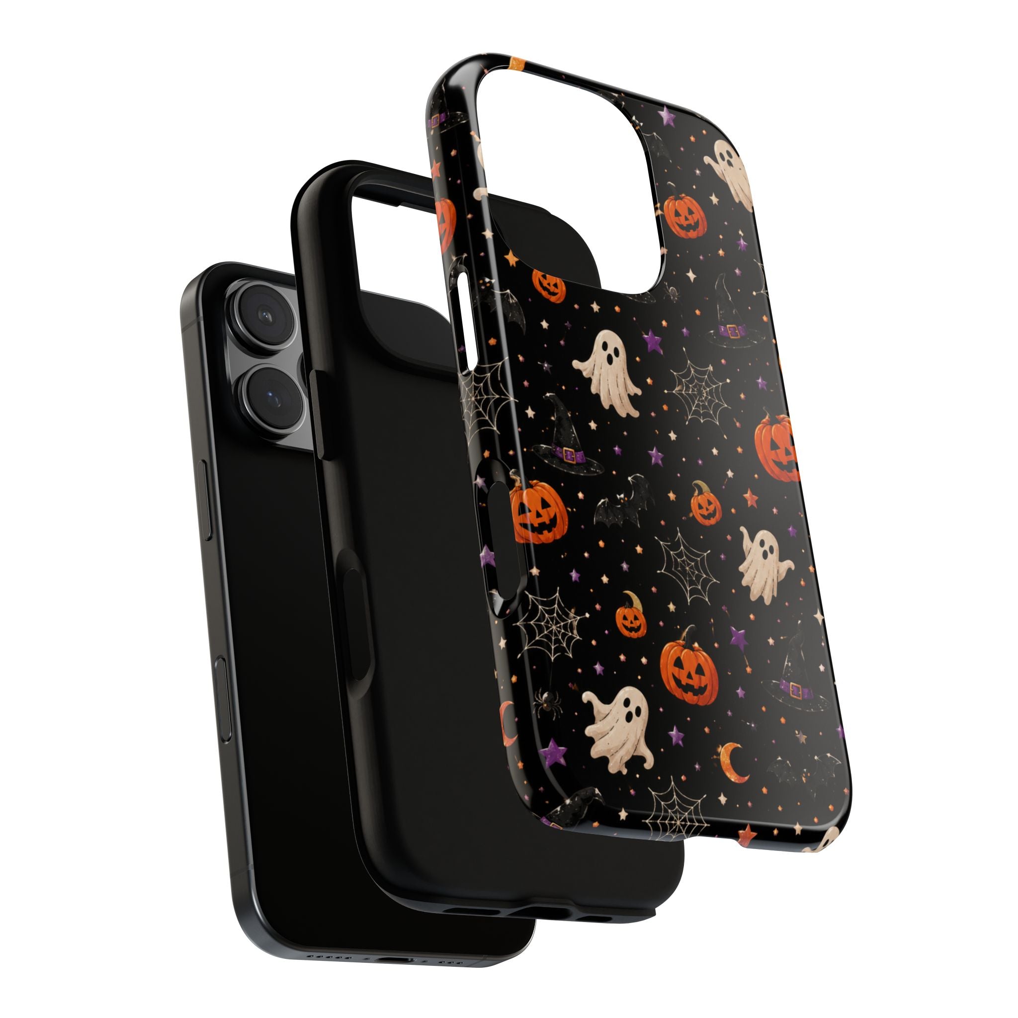 Halloween Spooky Pattern Phone Case — Ghosts, Pumpkins & Spiderweb iPhone Cover