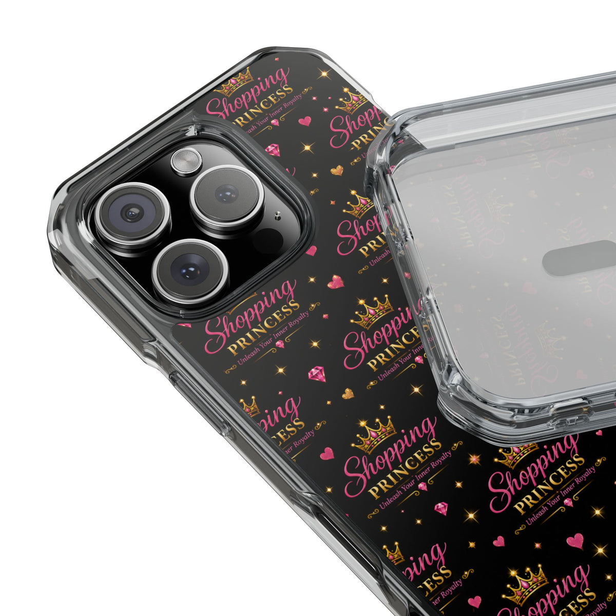 Clear Magnetic Phone Case — “Shopping Princess” Crown Pattern
