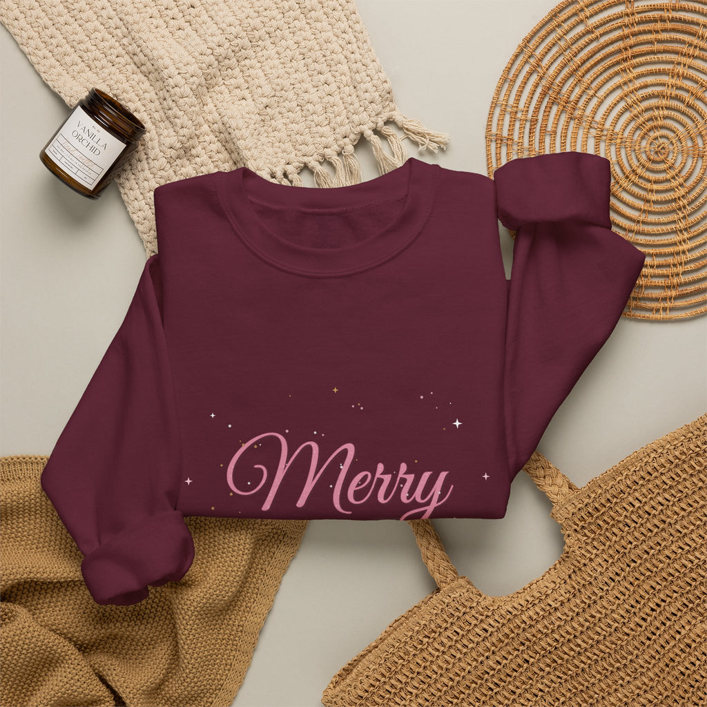 Merry & Bright Christmas Crewneck Sweatshirt | Pink Glam Holiday Sweatshirt for Women