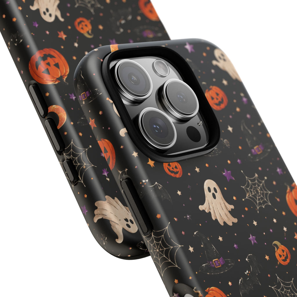 Halloween Spooky Pattern Phone Case — Ghosts, Pumpkins & Spiderweb iPhone Cover