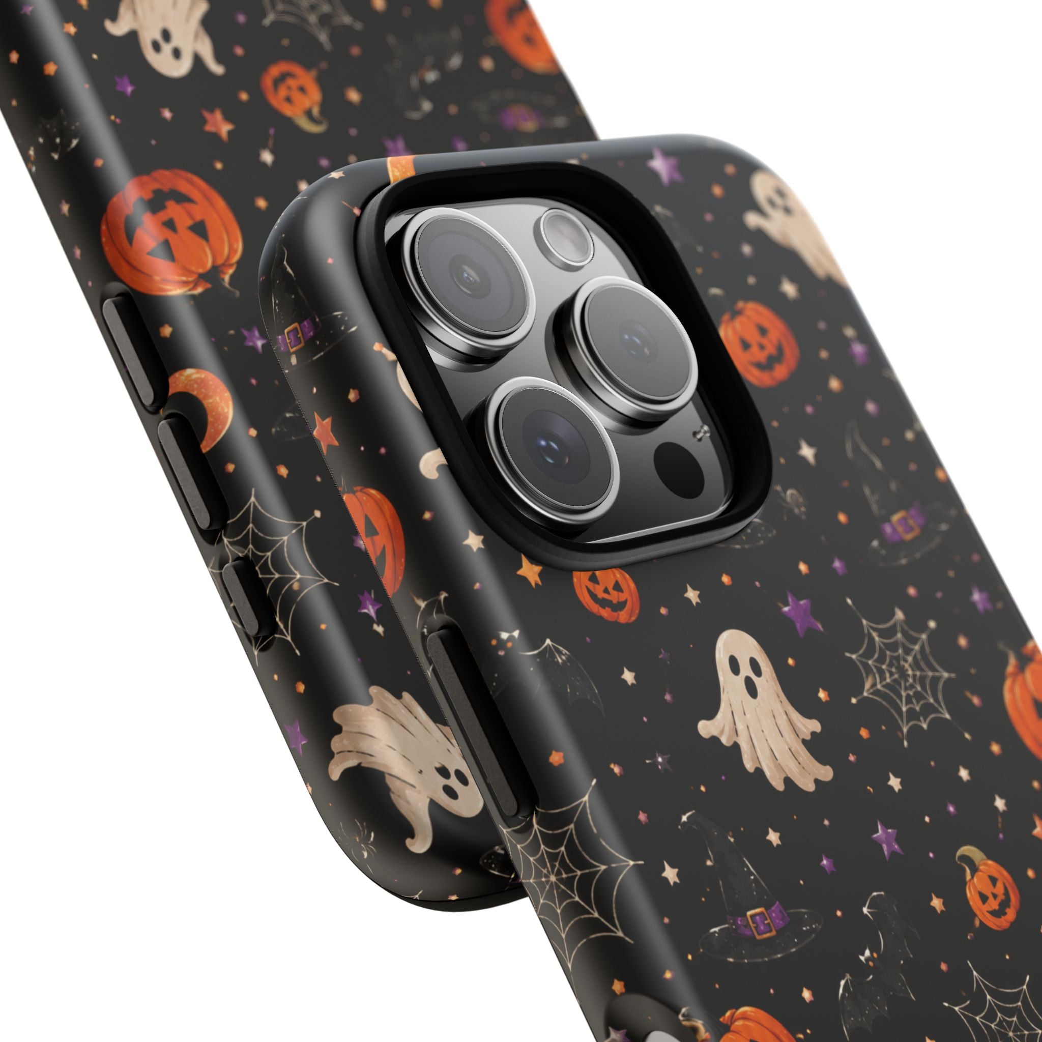 Halloween Spooky Pattern Phone Case — Ghosts, Pumpkins & Spiderweb iPhone Cover