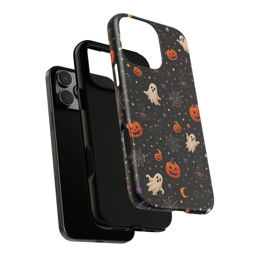 Halloween Spooky Pattern Phone Case — Ghosts, Pumpkins & Spiderweb iPhone Cover
