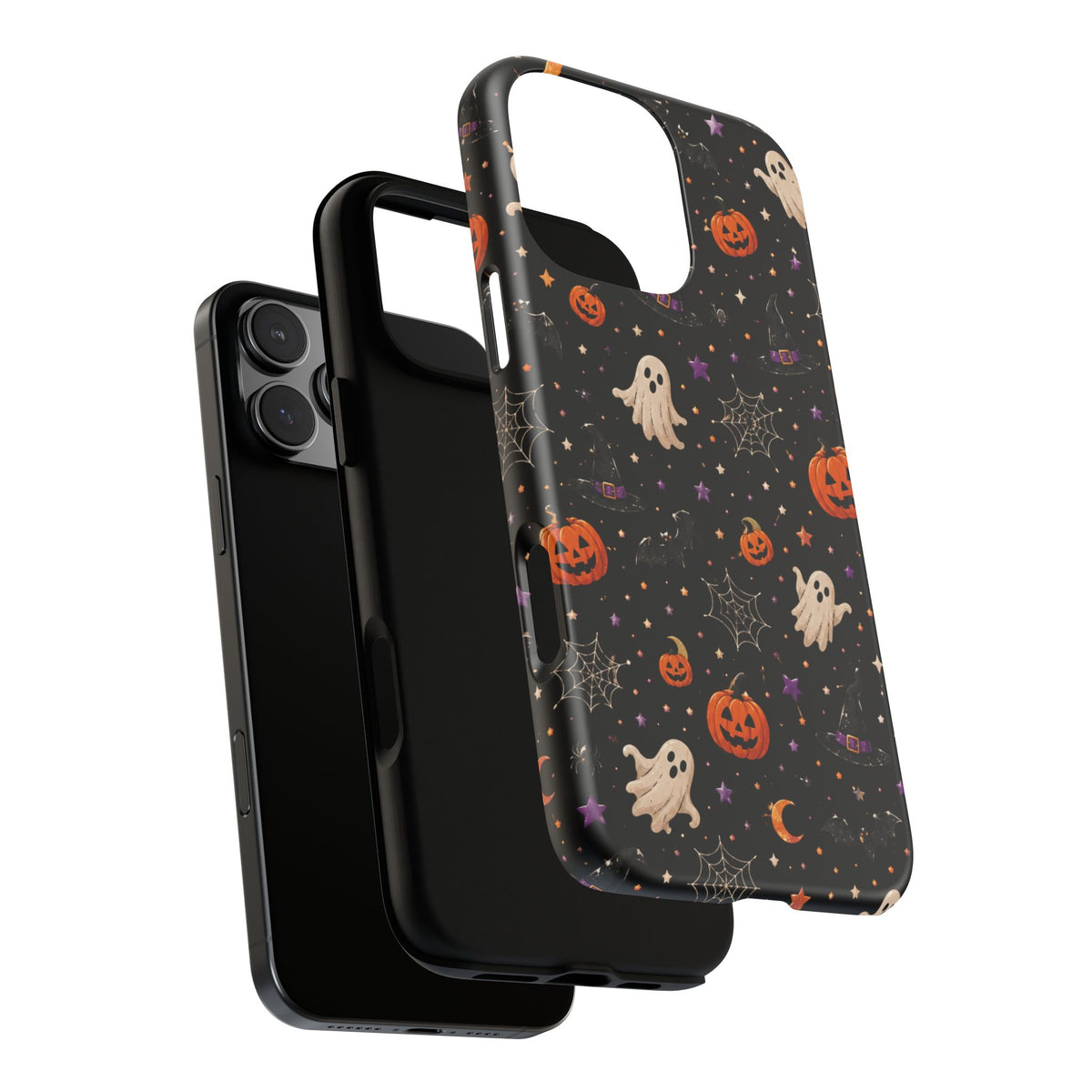 Halloween Spooky Pattern Phone Case — Ghosts, Pumpkins & Spiderweb iPhone Cover