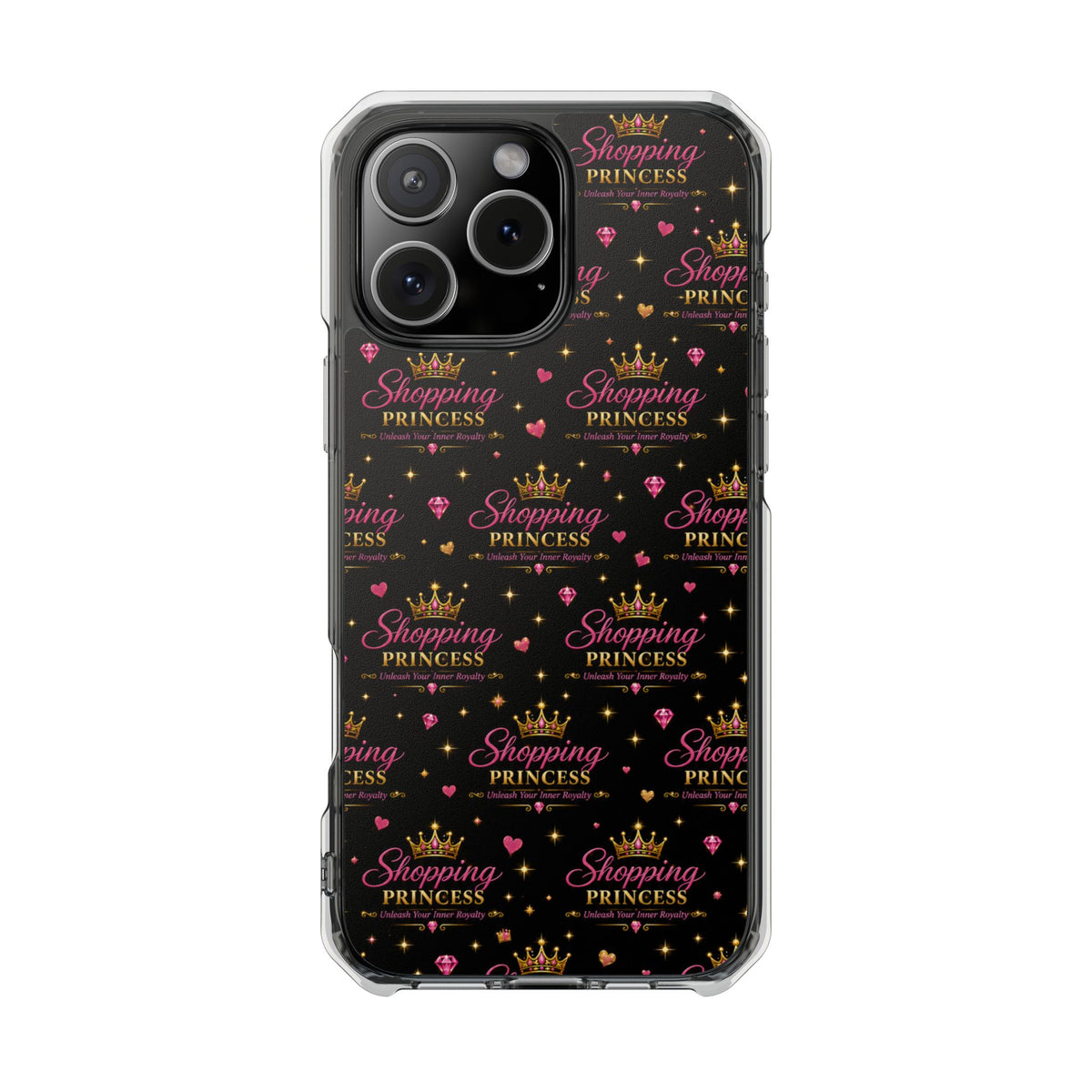 Clear Magnetic Phone Case — “Shopping Princess” Crown Pattern