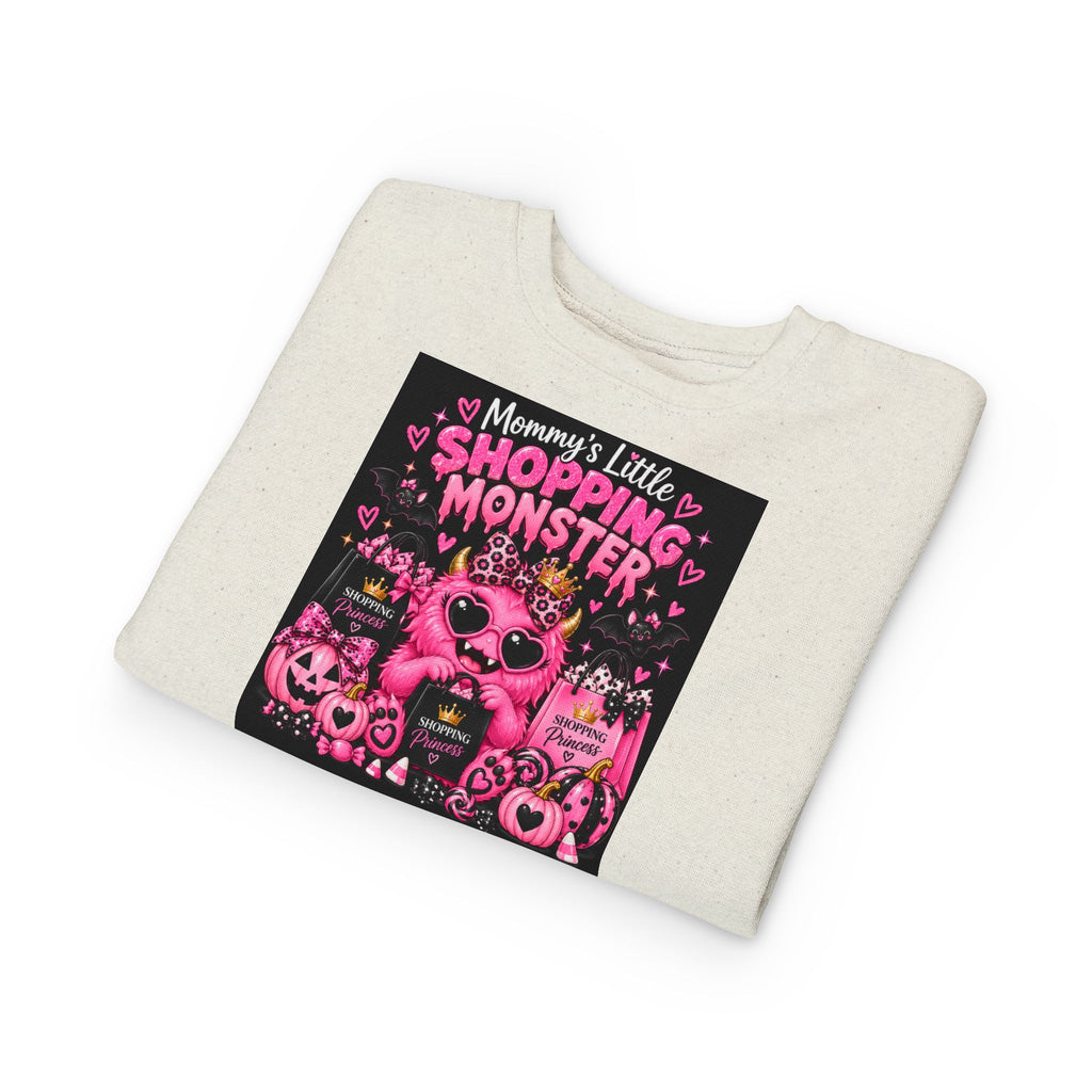 Mommy's Little Shopping Monster Toddler Sweatshirt — Cute Pink Halloween Graphic