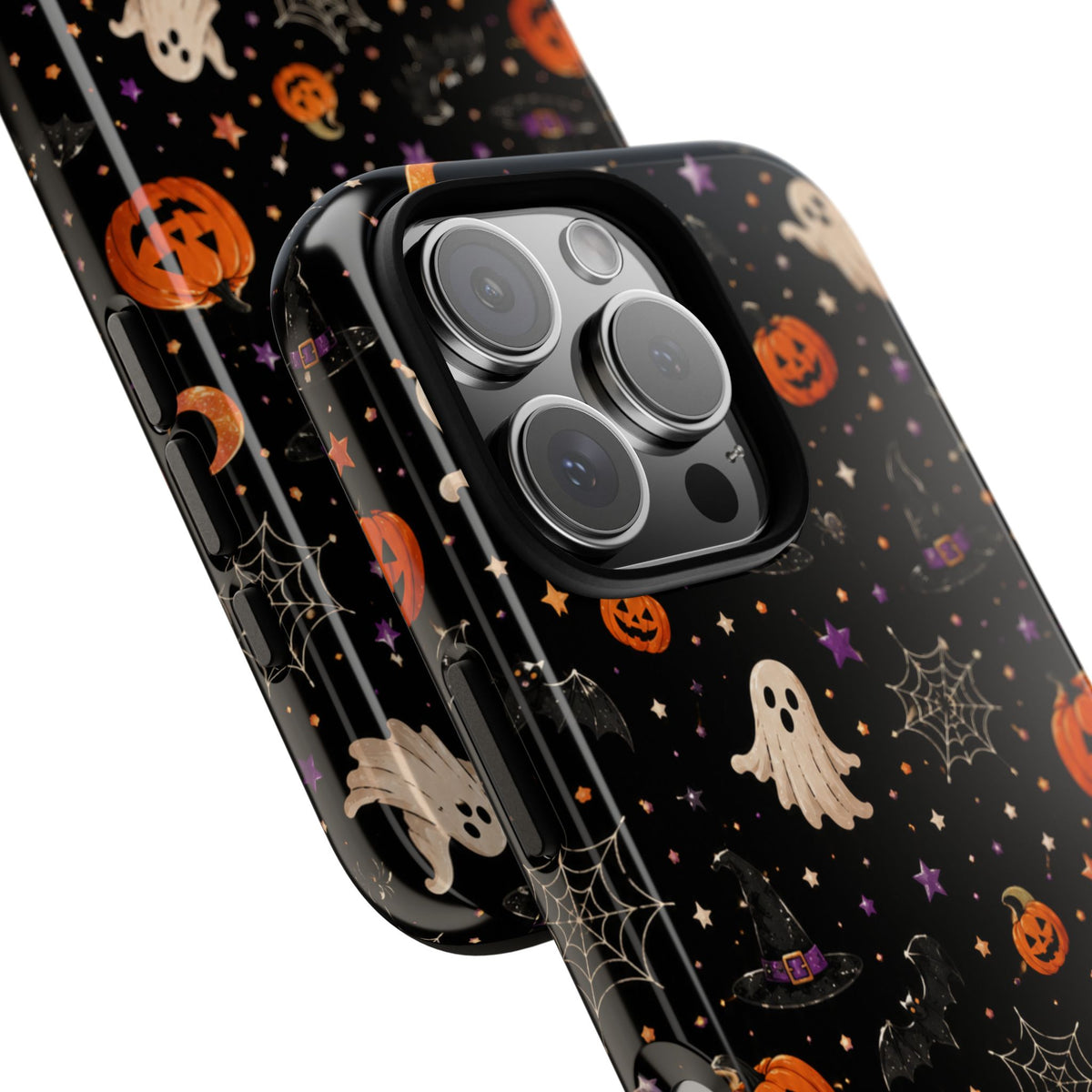 Halloween Spooky Pattern Phone Case — Ghosts, Pumpkins & Spiderweb iPhone Cover