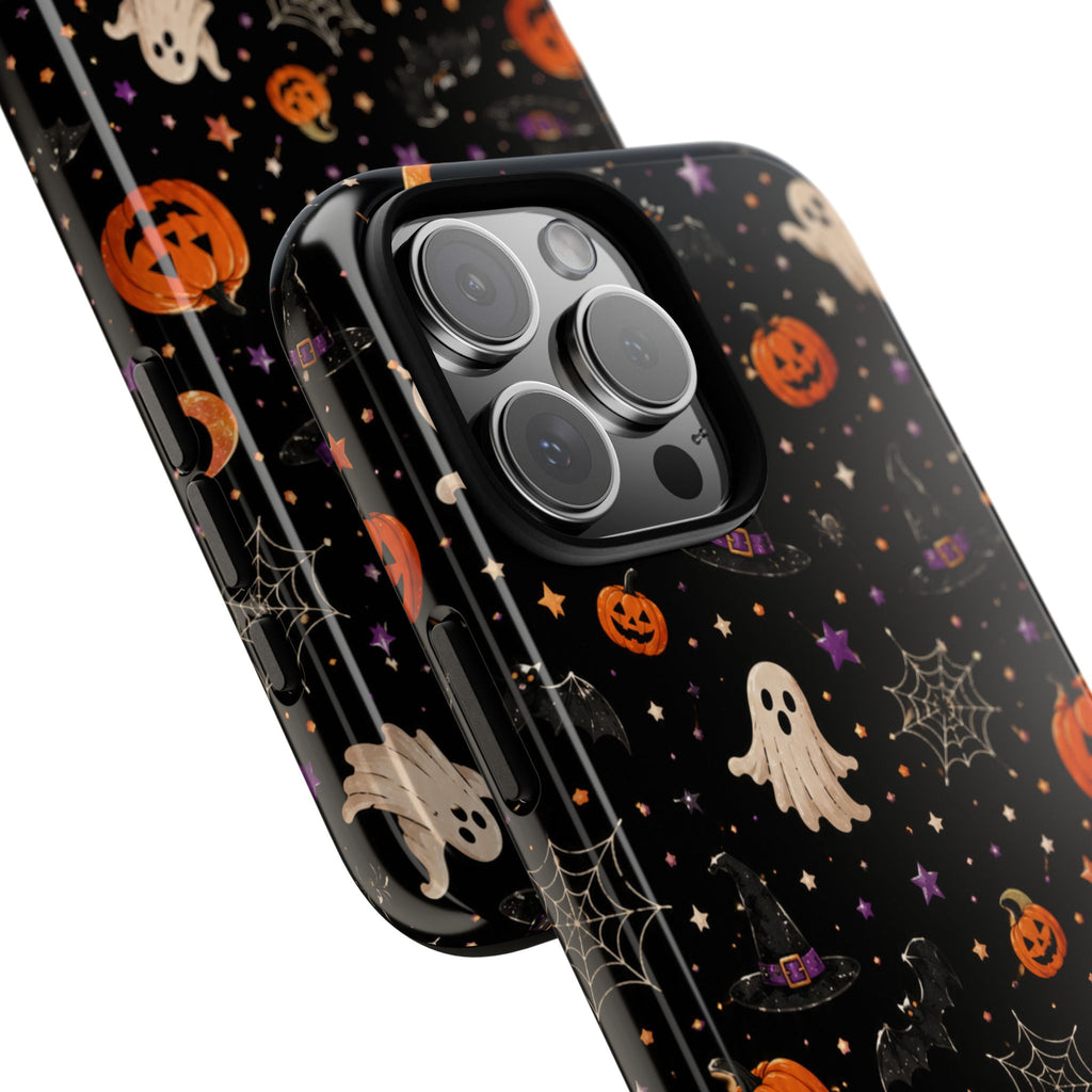 Halloween Spooky Pattern Phone Case — Ghosts, Pumpkins & Spiderweb iPhone Cover