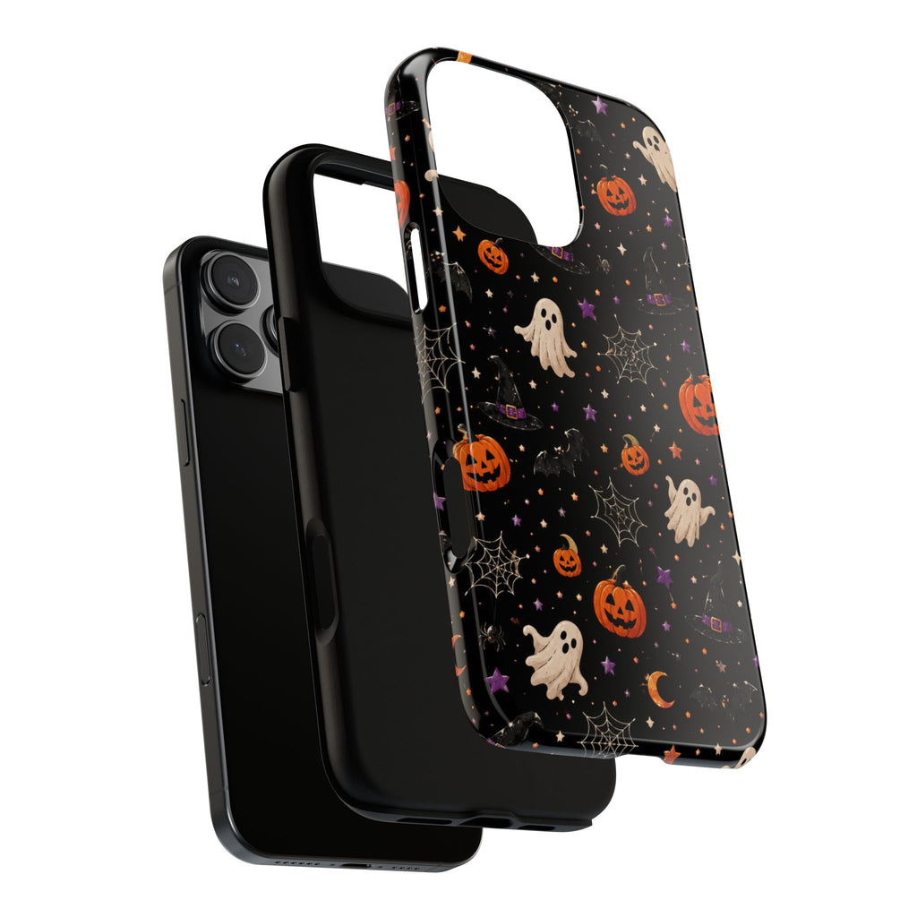 Halloween Spooky Pattern Phone Case — Ghosts, Pumpkins & Spiderweb iPhone Cover
