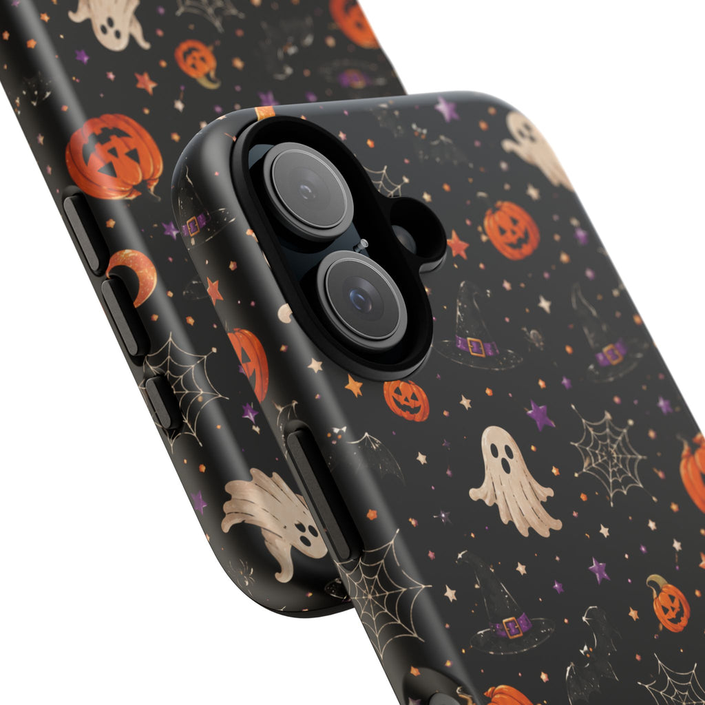 Halloween Spooky Pattern Phone Case — Ghosts, Pumpkins & Spiderweb iPhone Cover