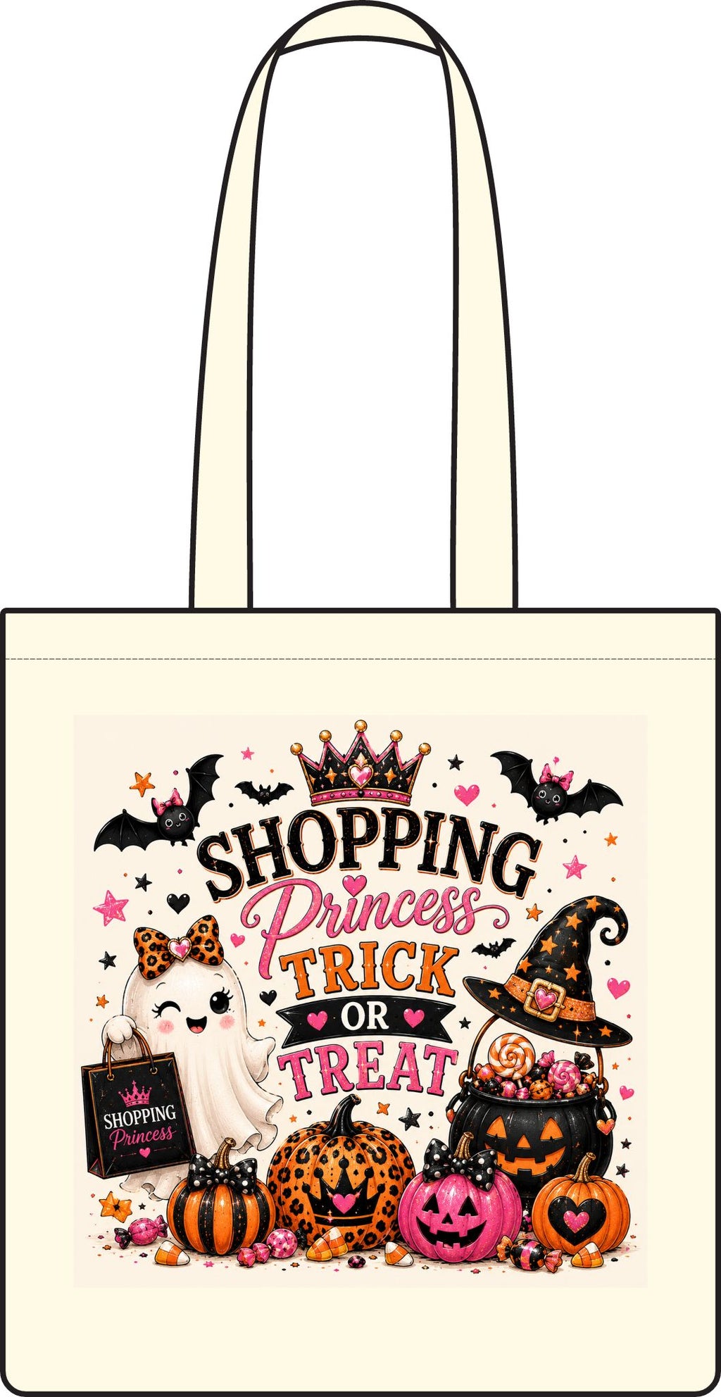 Halloween Shopping Princess Tote Bag — "Shopping Princess Trick or Treat" Cotton Shopper