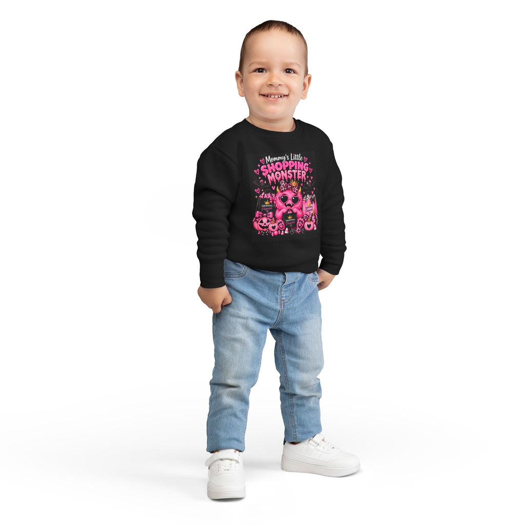 Mommy's Little Shopping Monster Toddler Sweatshirt — Cute Pink Halloween Graphic