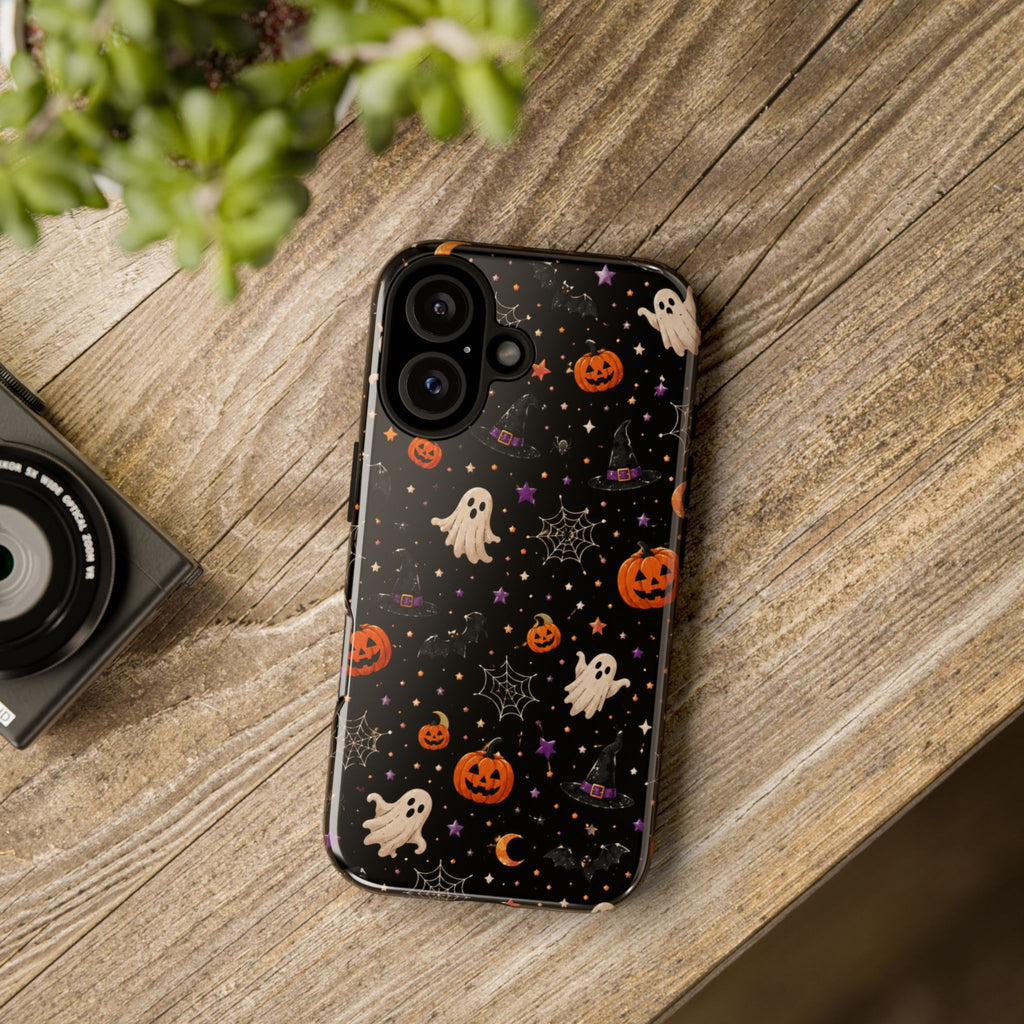 Halloween Spooky Pattern Phone Case — Ghosts, Pumpkins & Spiderweb iPhone Cover