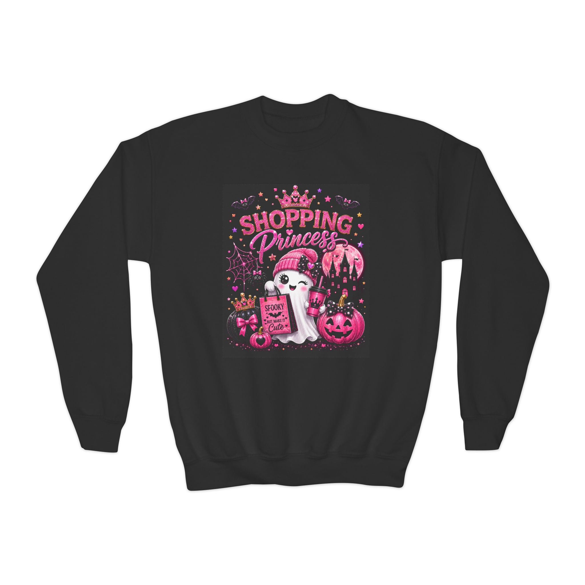 Youth Crewneck Sweatshirt — "Shopping Princess" Halloween Graphic