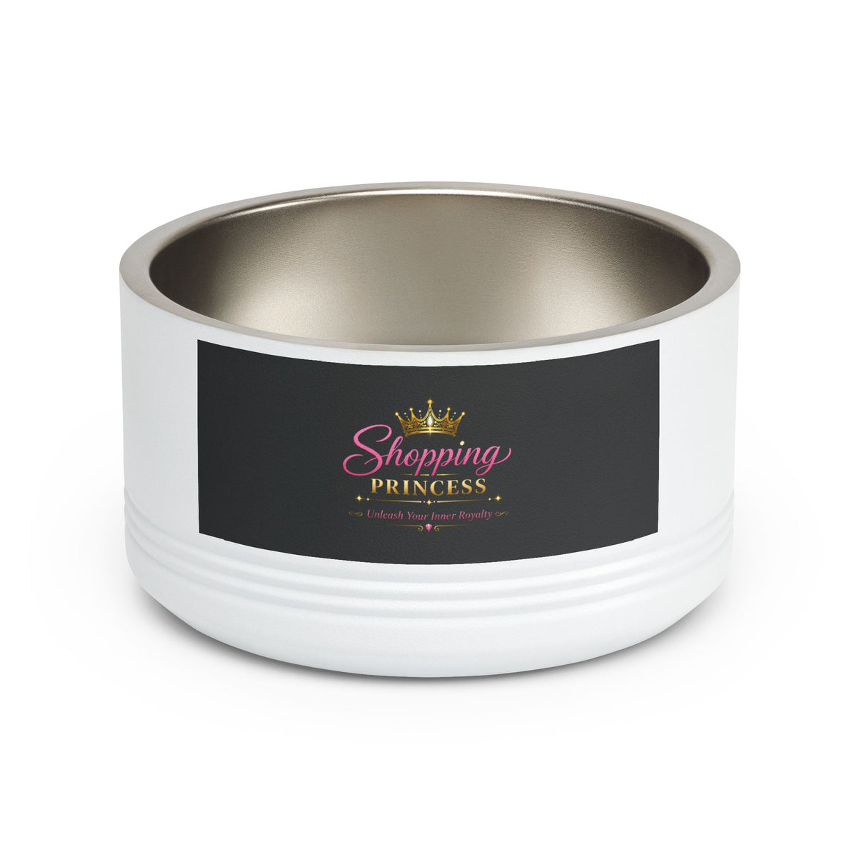 Royal Pup Stainless Steel Pet Bowl — 18oz 'Wednesday' & 'Shopping Princess' Crown Designs