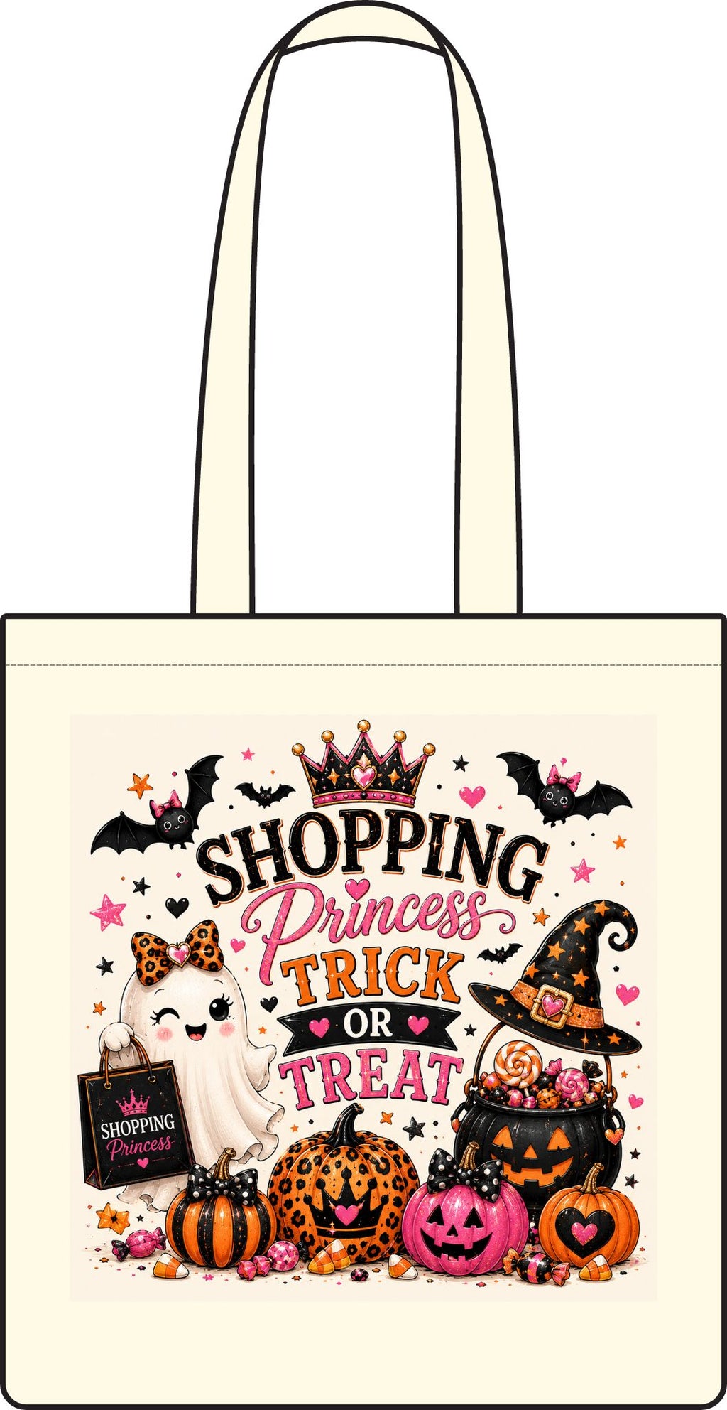 Halloween Shopping Princess Tote Bag — "Shopping Princess Trick or Treat" Cotton Shopper