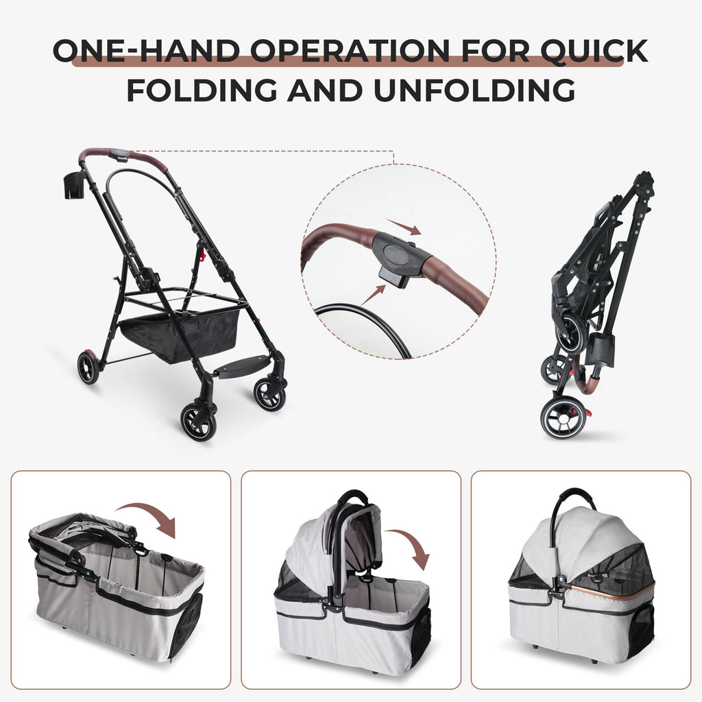4-Wheel Foldable Pet Stroller for Dogs and Cats