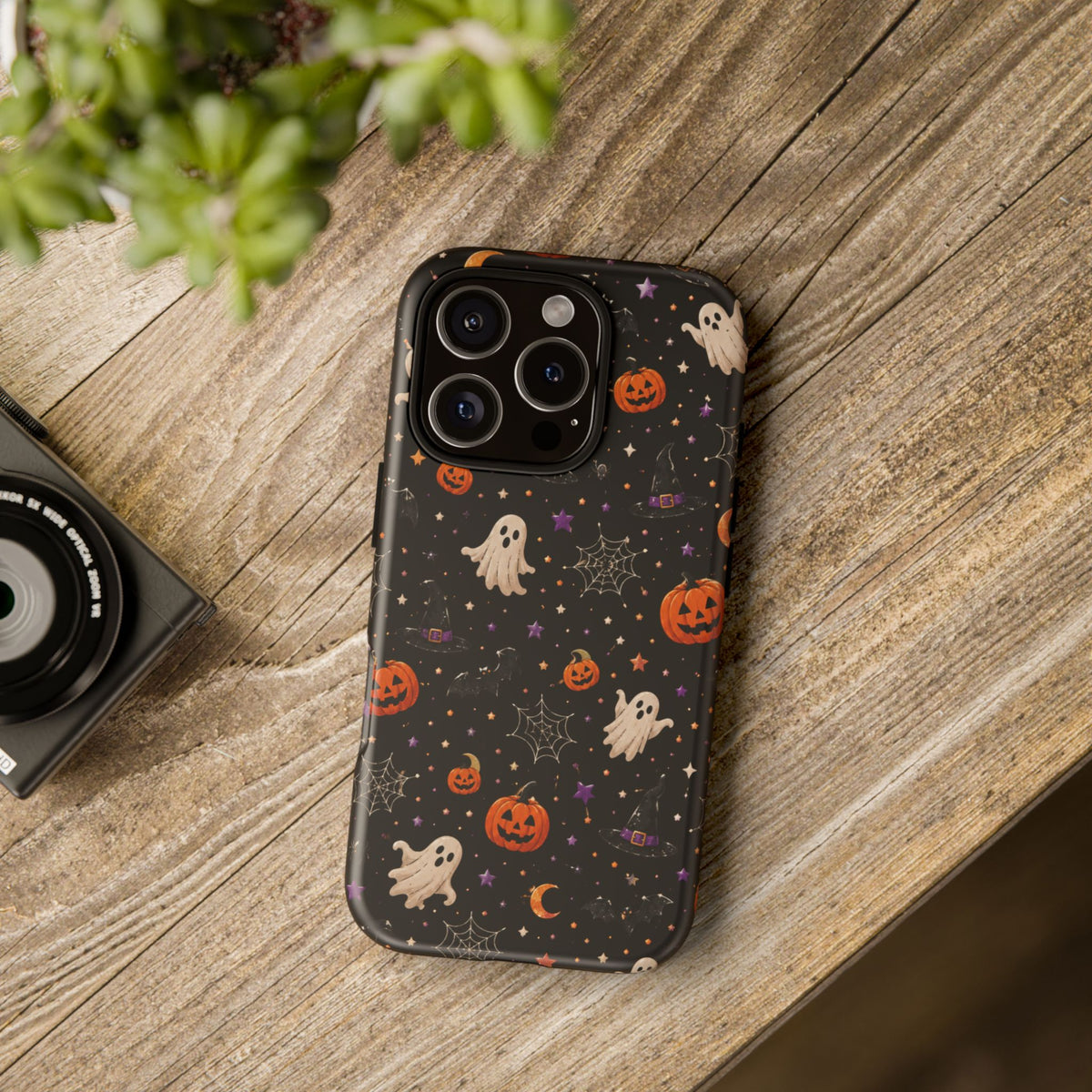 Halloween Spooky Pattern Phone Case — Ghosts, Pumpkins & Spiderweb iPhone Cover