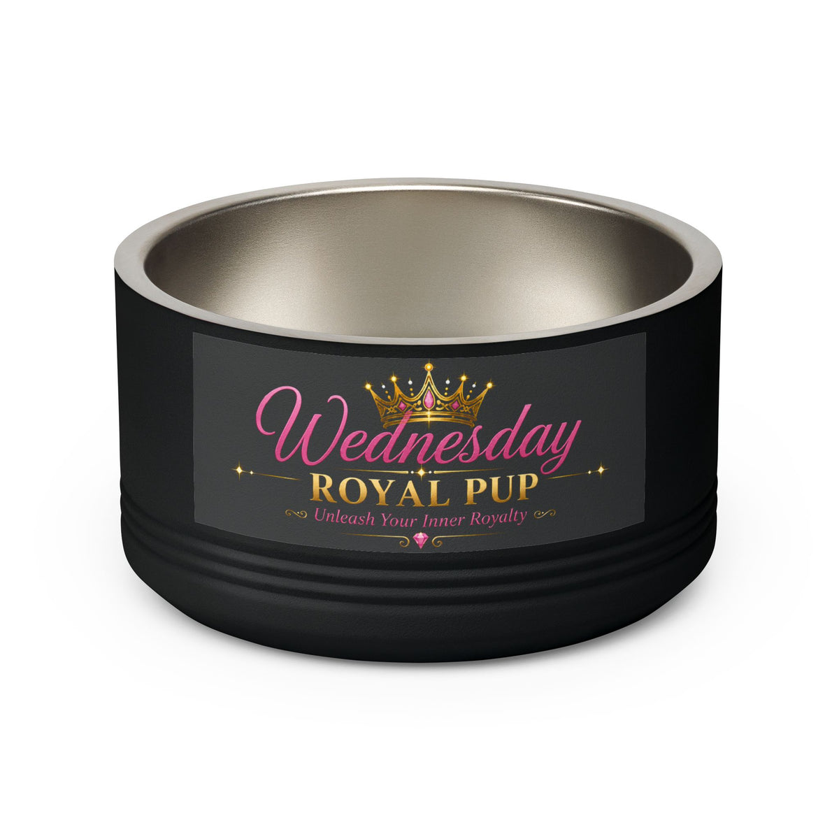 Royal Pup Stainless Steel Pet Bowl — 18oz 'Wednesday' & 'Shopping Princess' Crown Designs