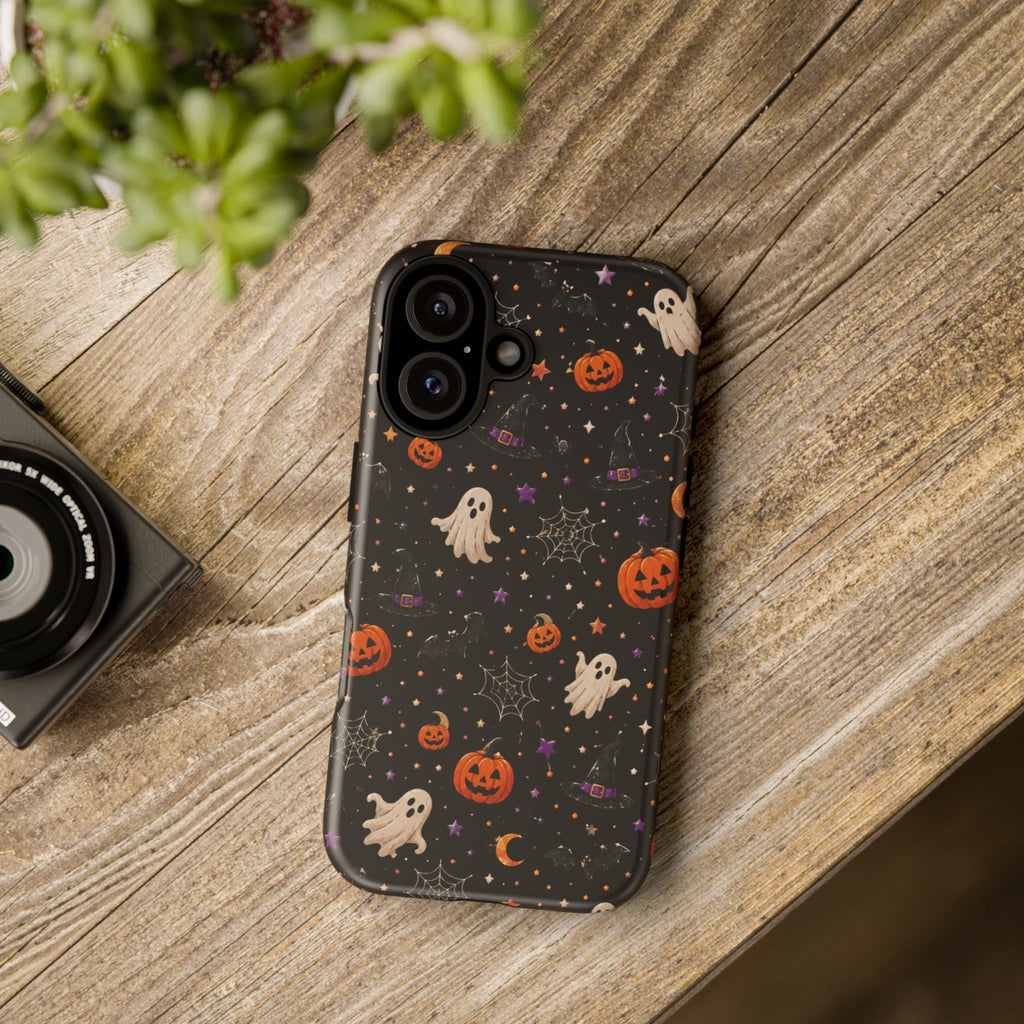 Halloween Spooky Pattern Phone Case — Ghosts, Pumpkins & Spiderweb iPhone Cover