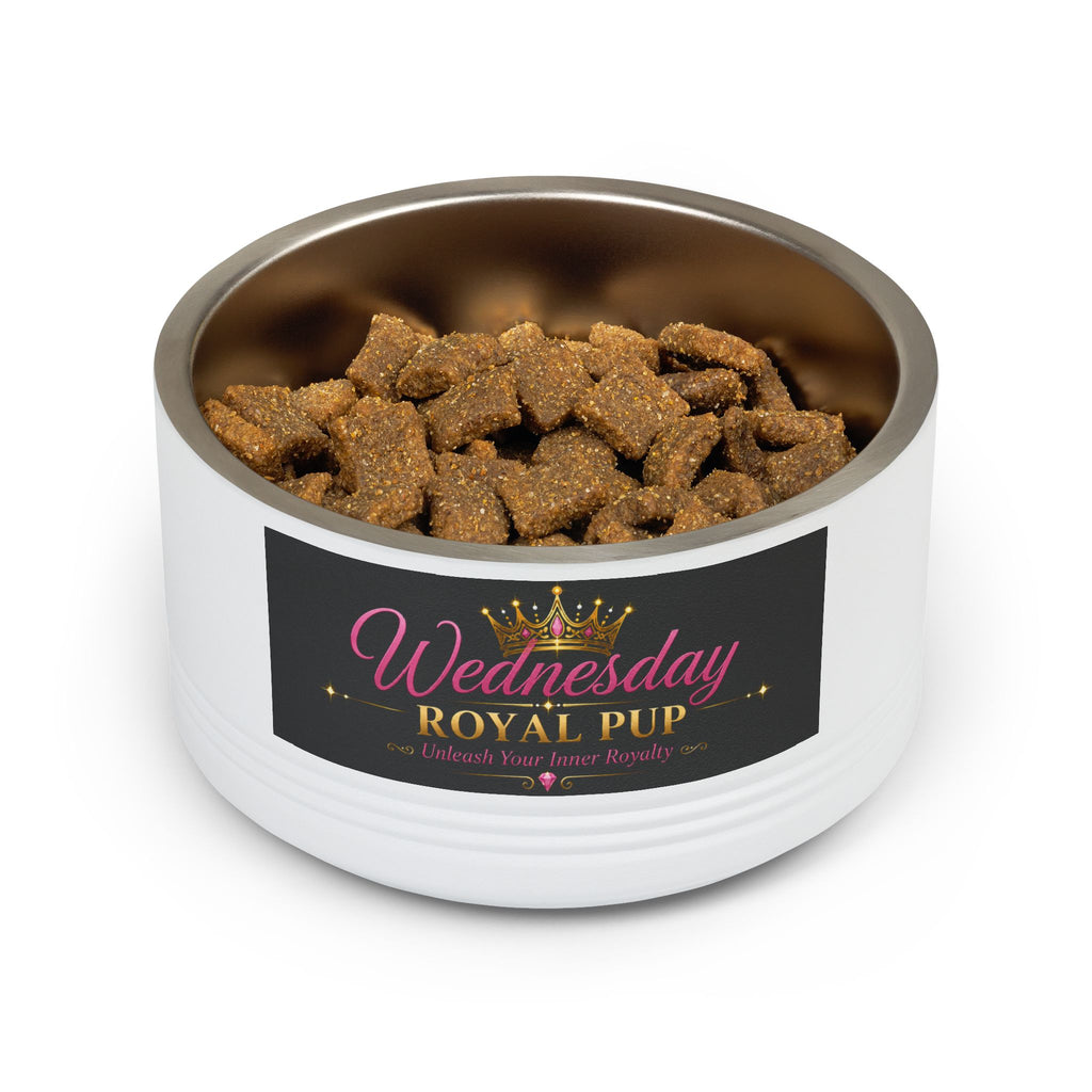 Royal Pup Stainless Steel Pet Bowl — 18oz 'Wednesday' & 'Shopping Princess' Crown Designs