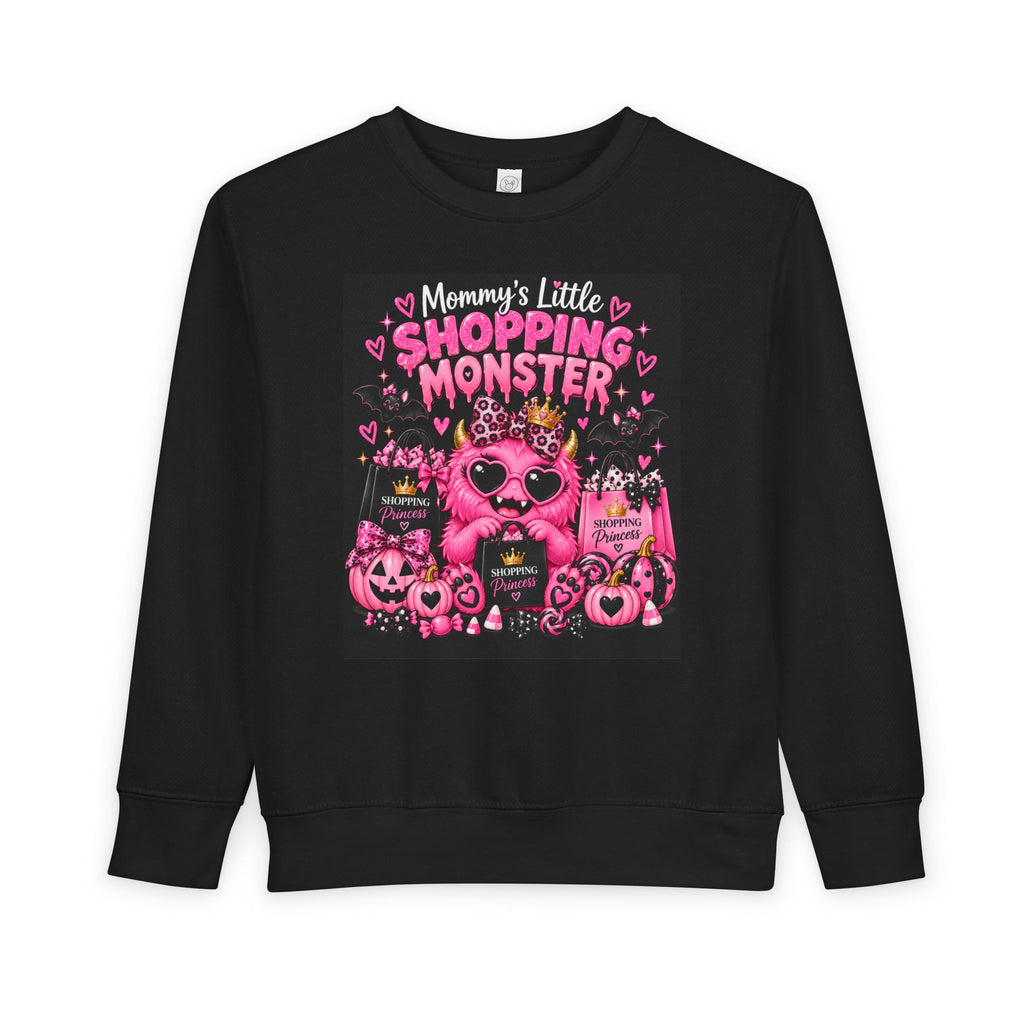 Mommy's Little Shopping Monster Toddler Sweatshirt — Cute Pink Halloween Graphic