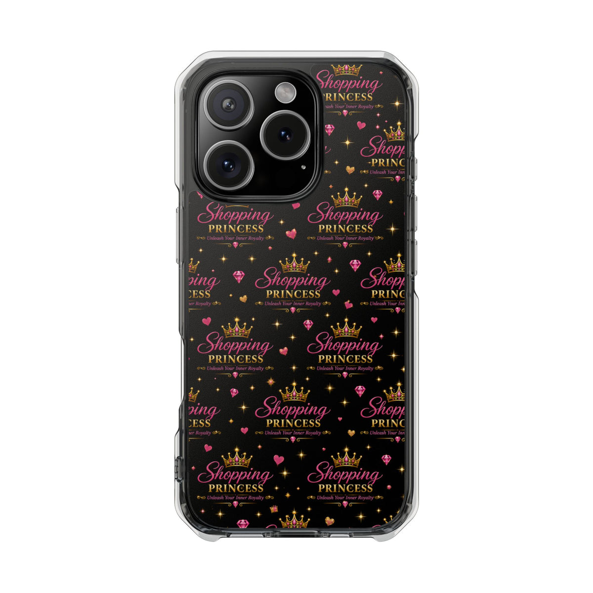 Clear Magnetic Phone Case — “Shopping Princess” Crown Pattern