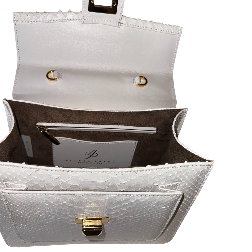 Cosmo Horse Handle Handbag In Iridescent White Python