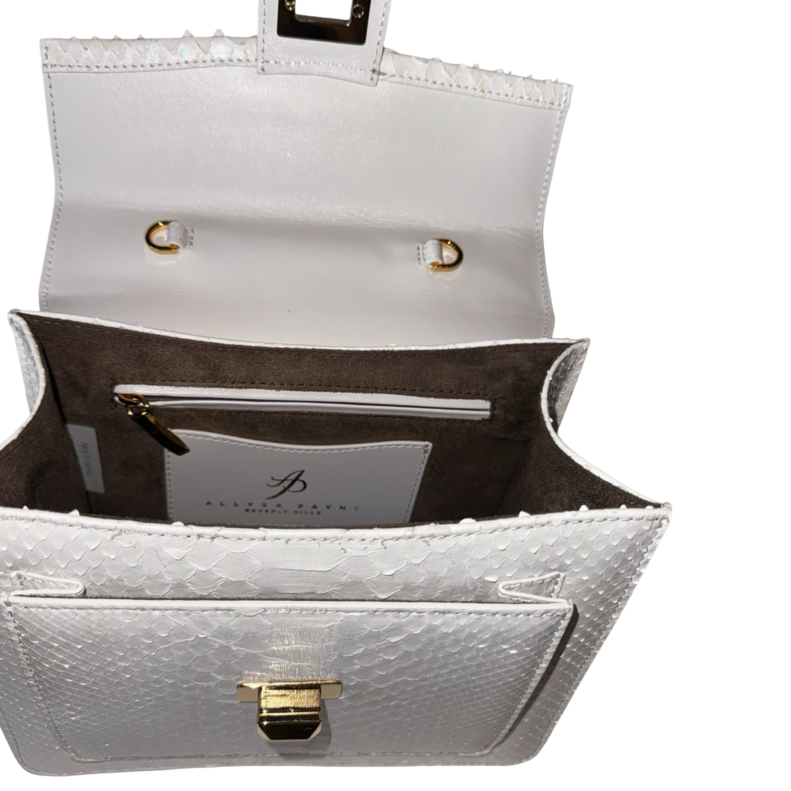 Cosmo Horse Handle Handbag In Iridescent White Python