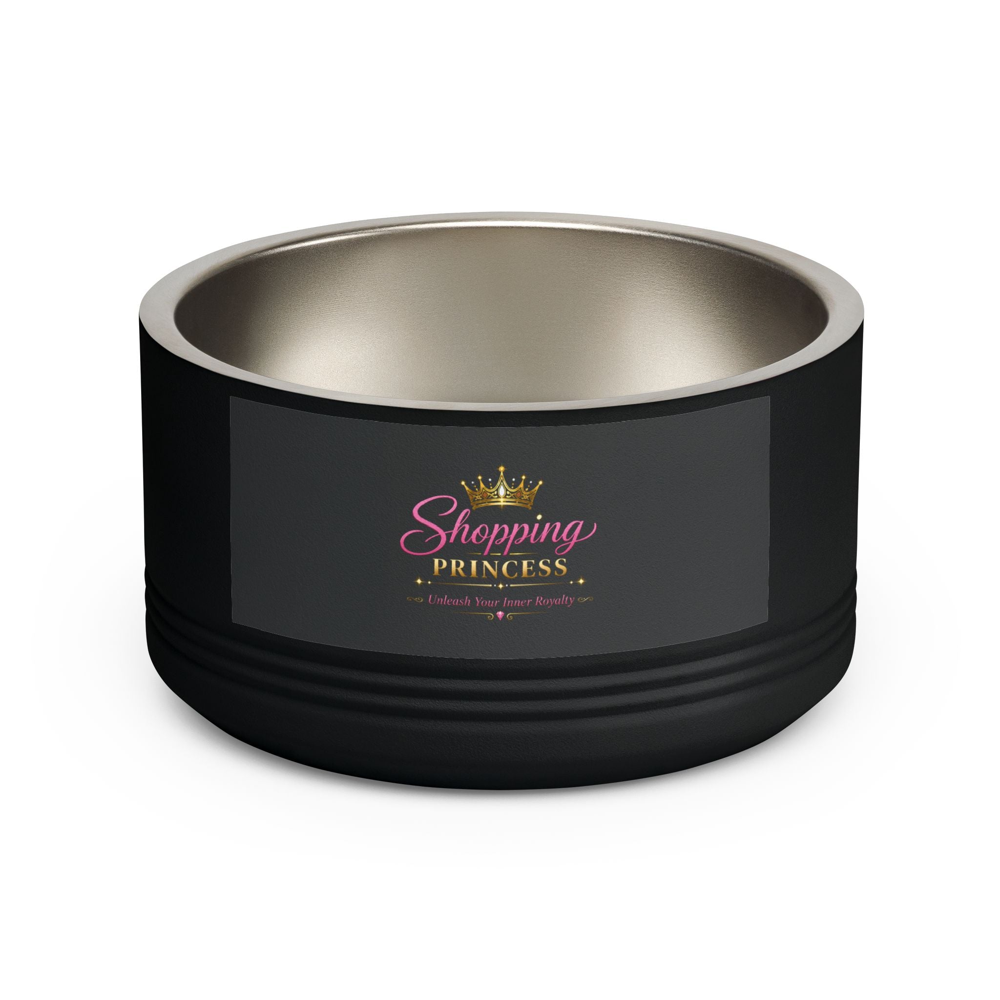 Royal Pup Stainless Steel Pet Bowl — 18oz 'Wednesday' & 'Shopping Princess' Crown Designs