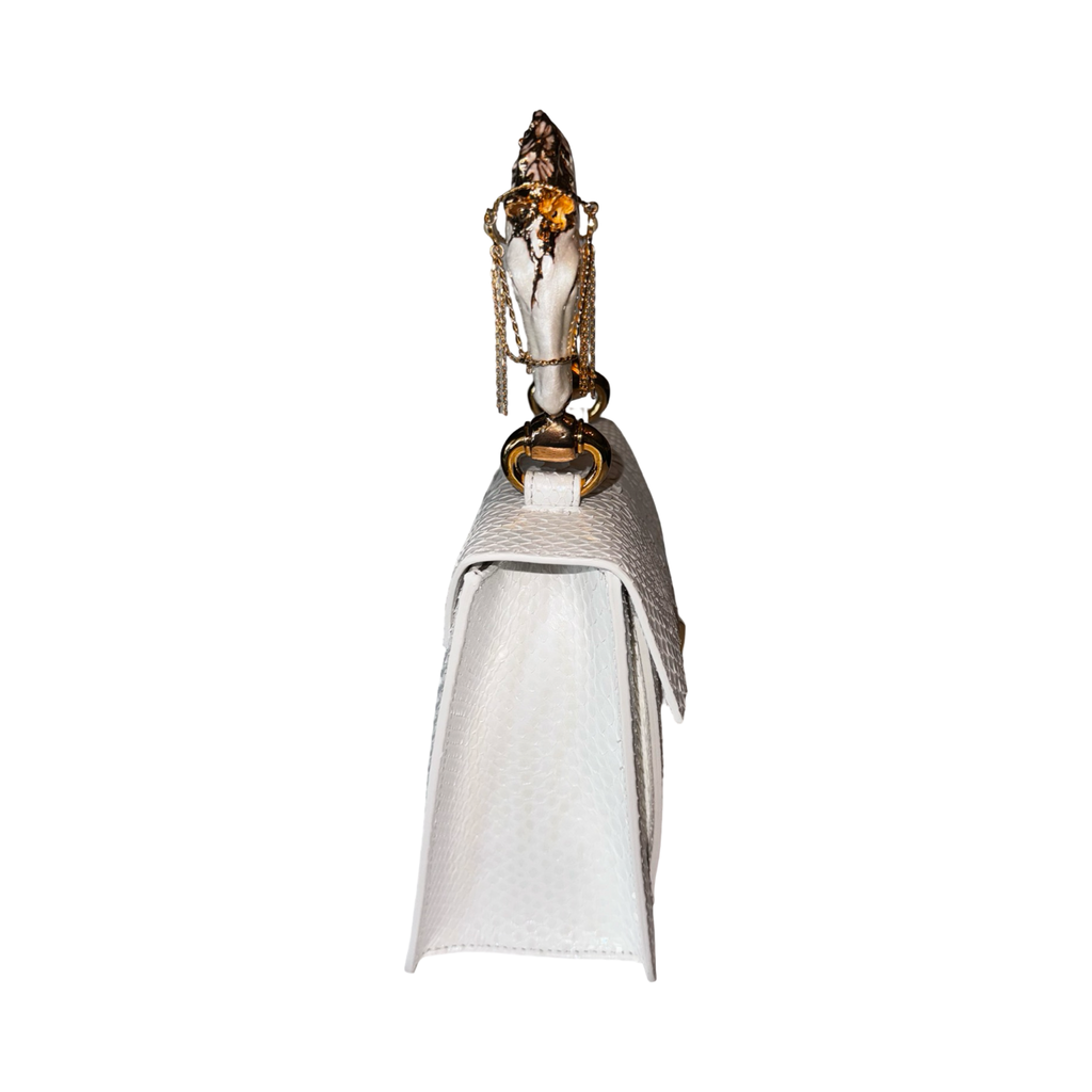 Cosmo Horse Handle Handbag In Iridescent White Python
