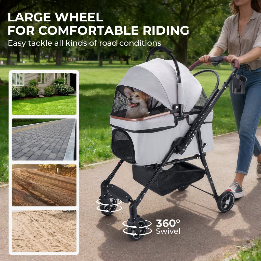 4-Wheel Foldable Pet Stroller for Dogs and Cats