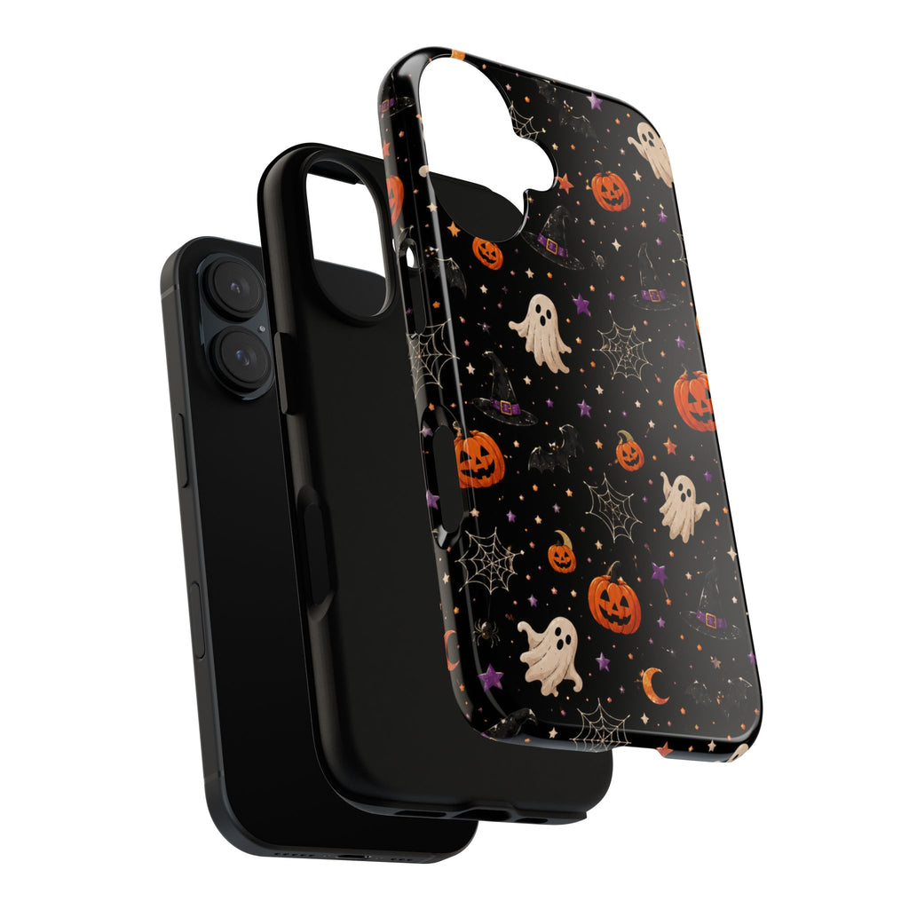 Halloween Spooky Pattern Phone Case — Ghosts, Pumpkins & Spiderweb iPhone Cover