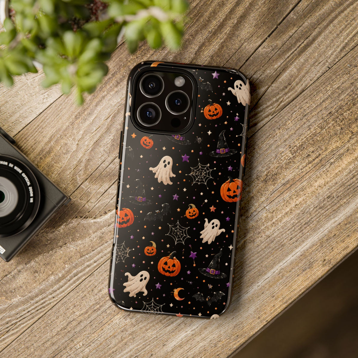 Halloween Spooky Pattern Phone Case — Ghosts, Pumpkins & Spiderweb iPhone Cover