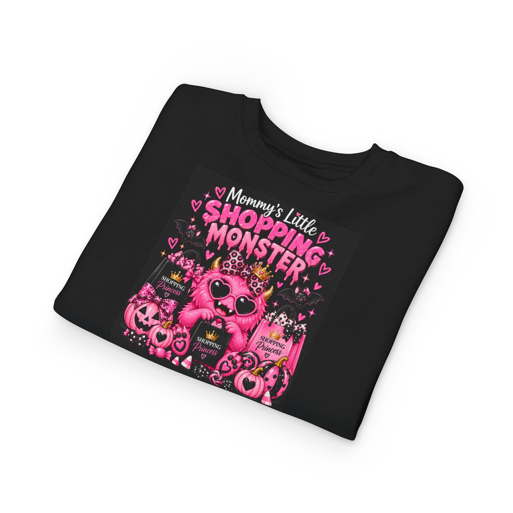 Mommy's Little Shopping Monster Toddler Sweatshirt — Cute Pink Halloween Graphic