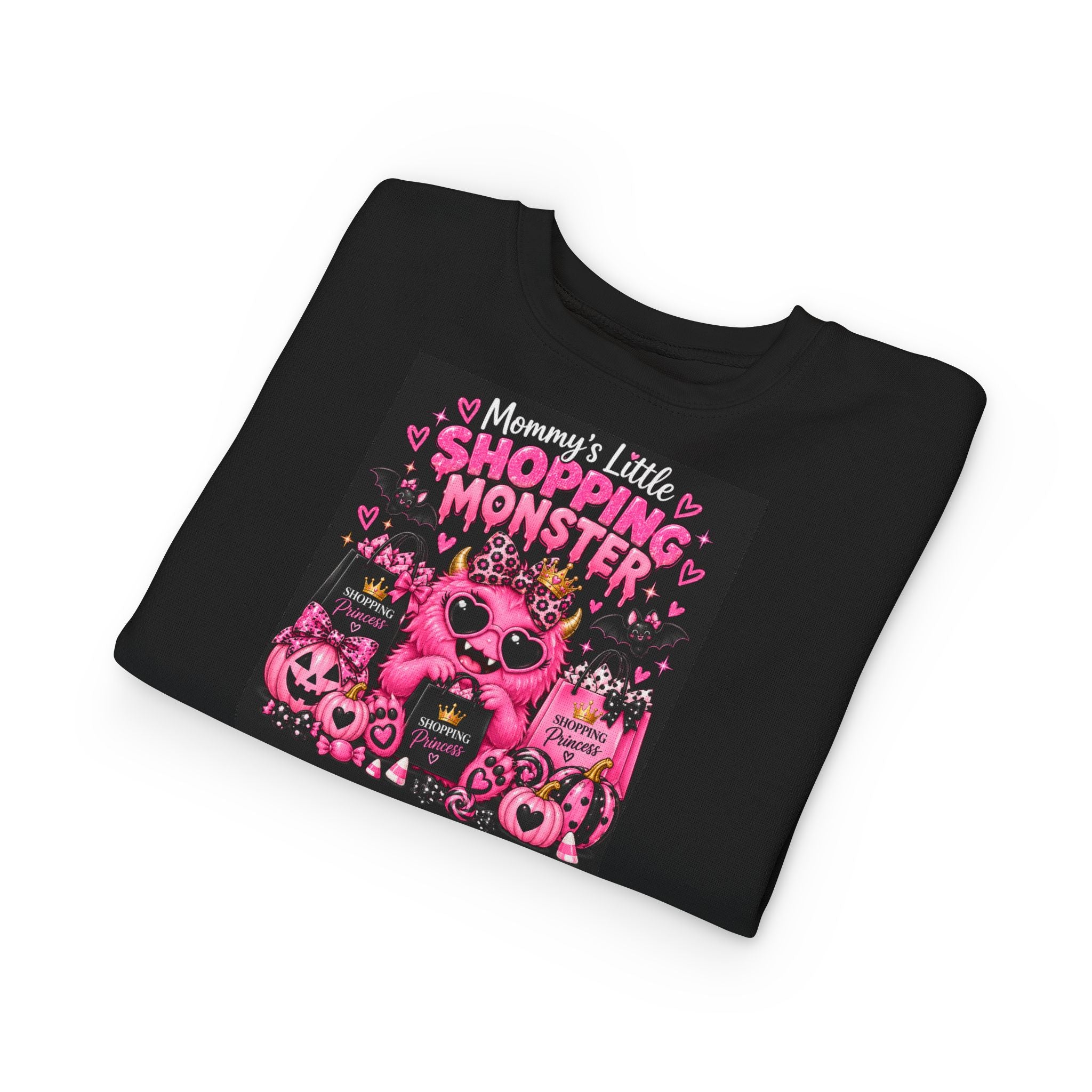 Mommy's Little Shopping Monster Toddler Sweatshirt — Cute Pink Halloween Graphic
