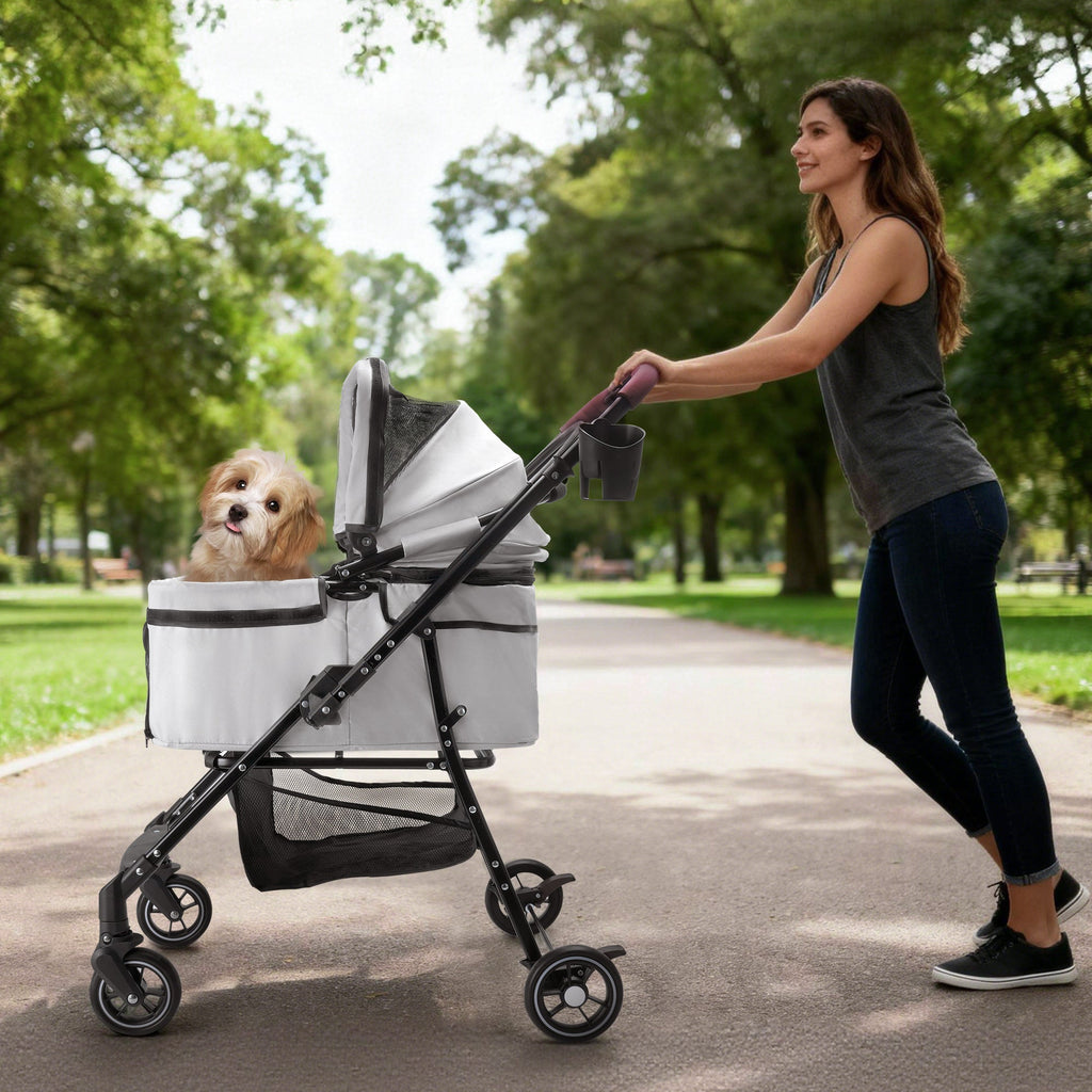 4-Wheel Foldable Pet Stroller for Dogs and Cats