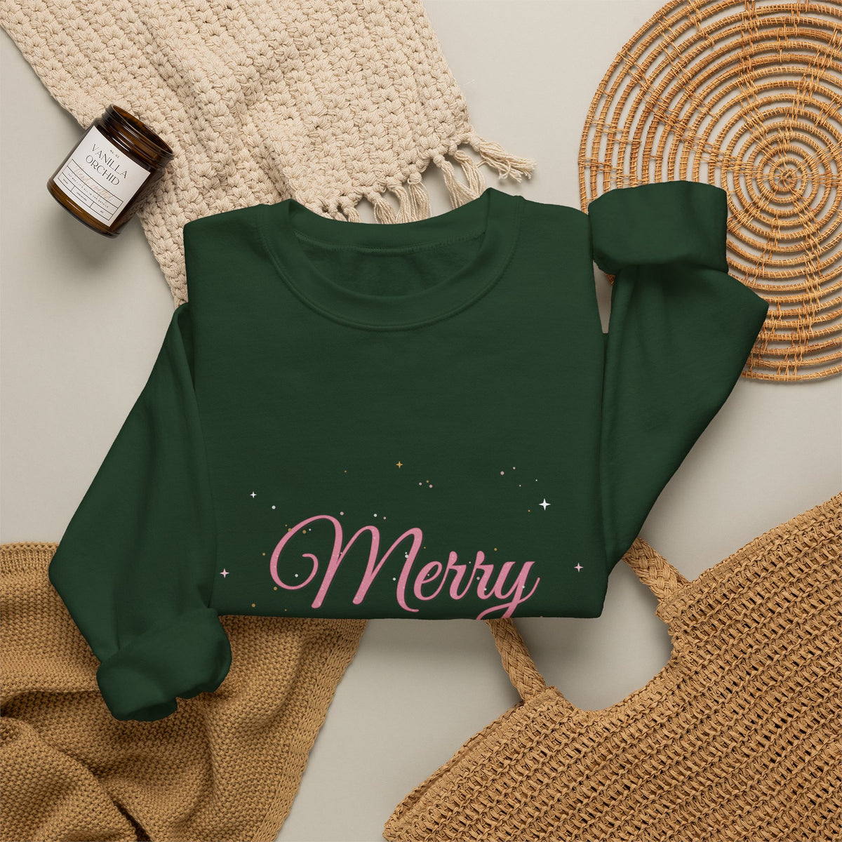 Merry & Bright Christmas Crewneck Sweatshirt | Pink Glam Holiday Sweatshirt for Women