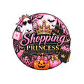 Shopping Princess Kiss-Cut Sticker — Pink Halloween Princess Crown, Pumpkin & 'Unleash Your Inner Royalty'