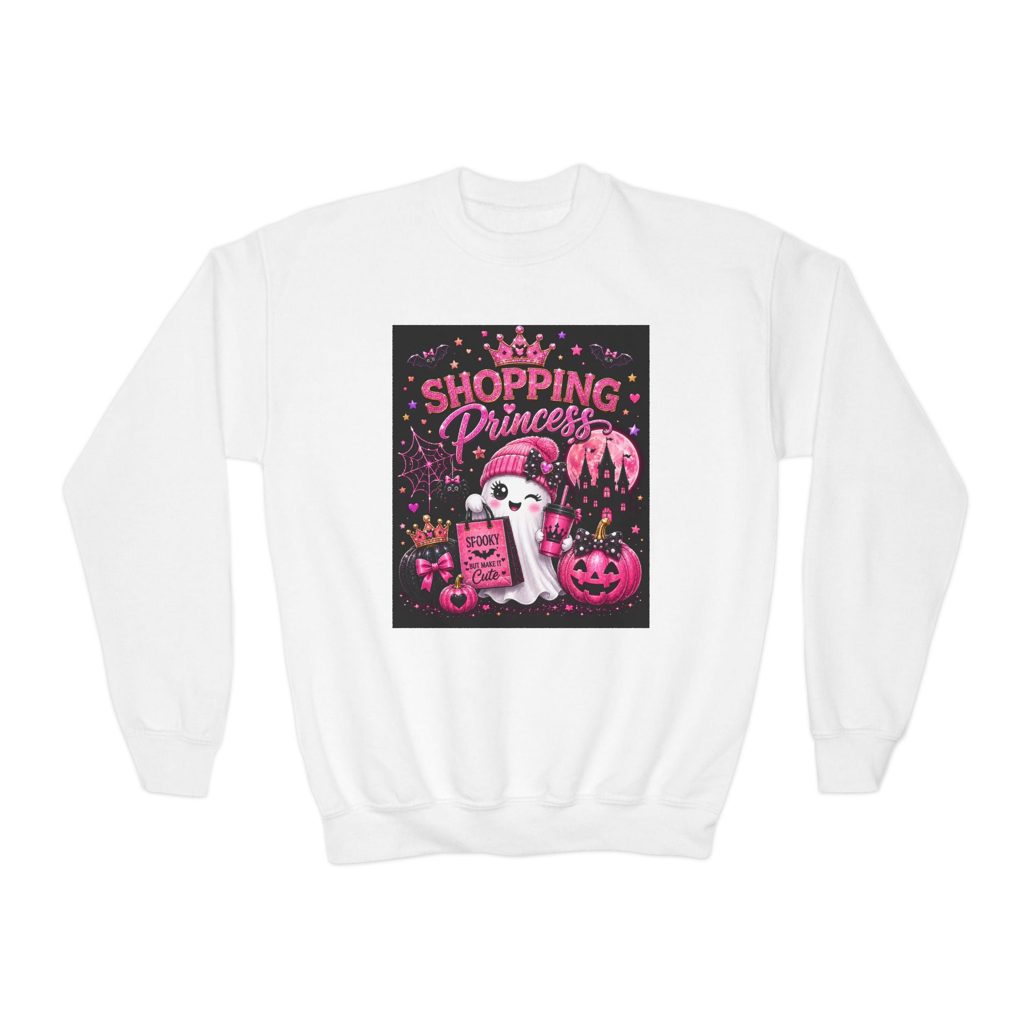 Youth Crewneck Sweatshirt — "Shopping Princess" Halloween Graphic