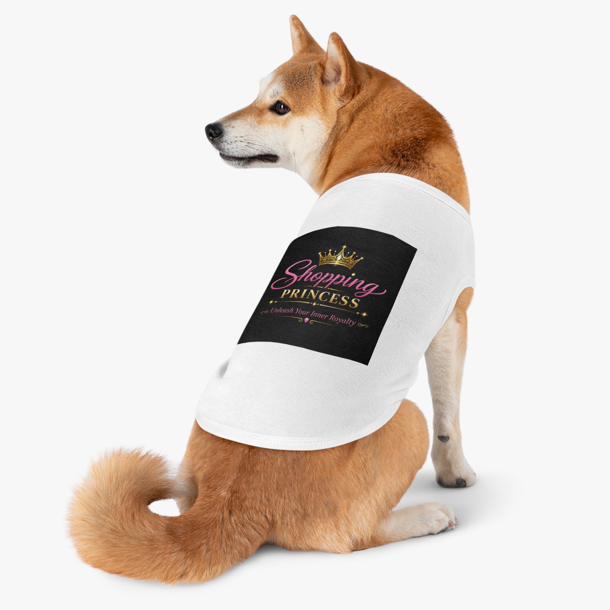 Pet Tank Top - "Shopping Princess" Pink Dog Shirt, Crown Graphic Pet Clothes for Small Dogs & Cats, Cute Gift for Pet Lovers
