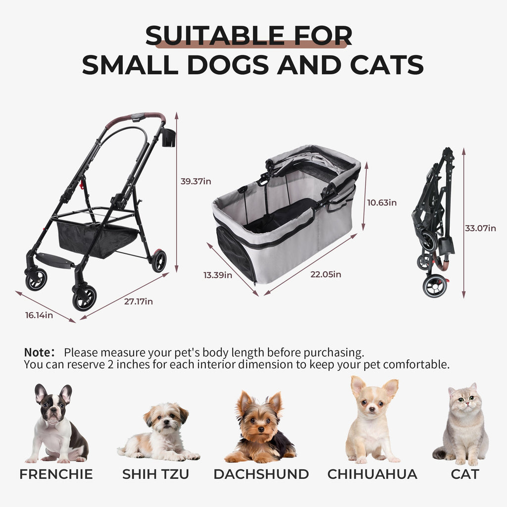 4-Wheel Foldable Pet Stroller for Dogs and Cats