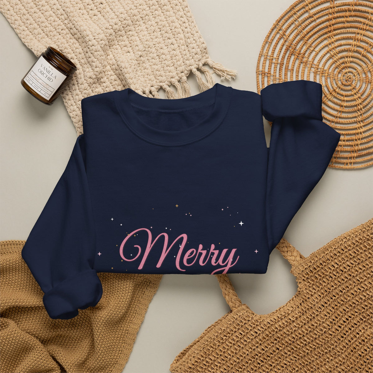Merry & Bright Christmas Crewneck Sweatshirt | Pink Glam Holiday Sweatshirt for Women