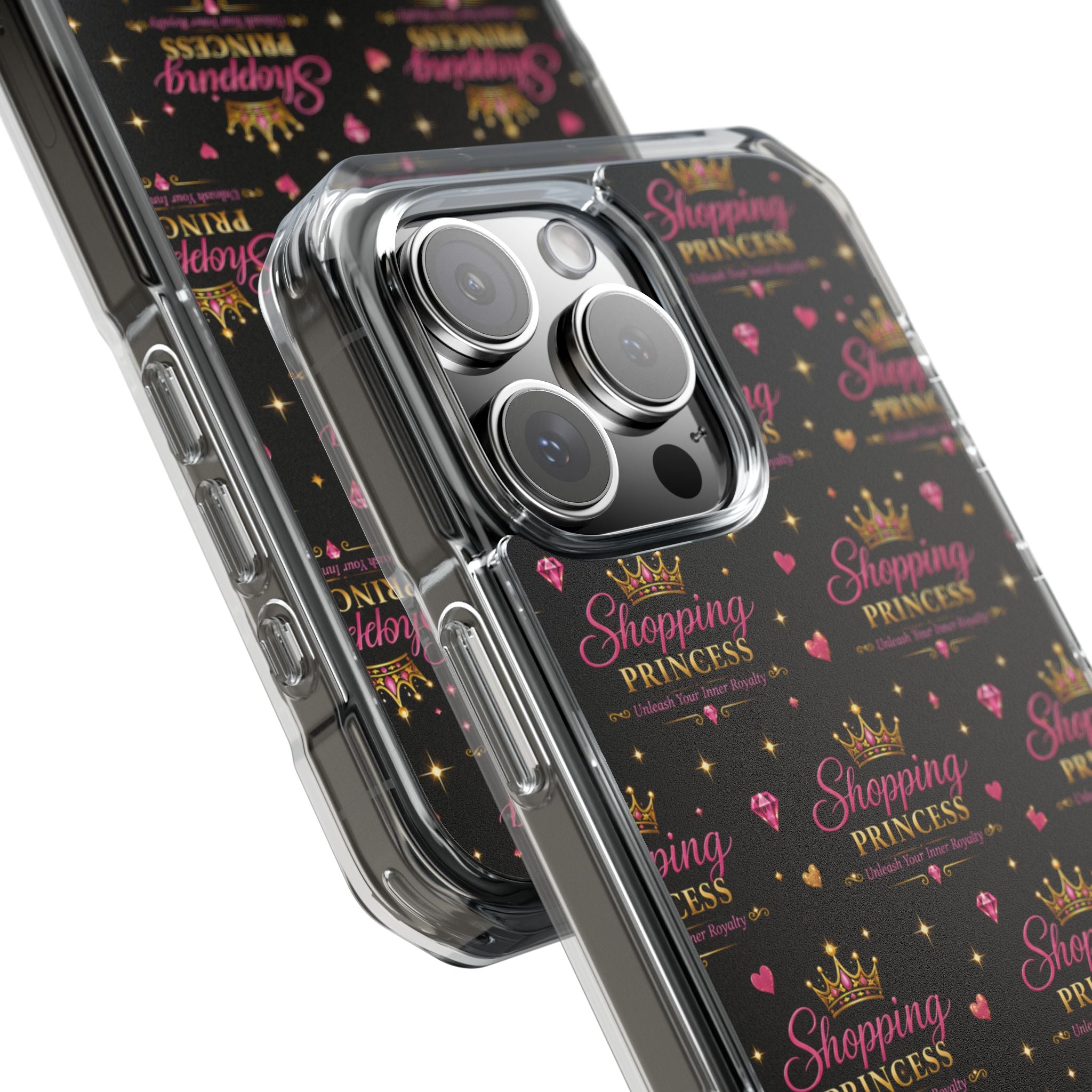 Clear Magnetic Phone Case — “Shopping Princess” Crown Pattern