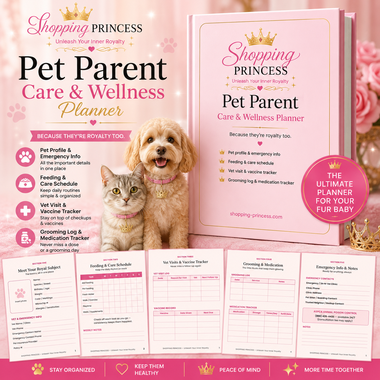 Pet Parent Care & Wellness Planner | Keep Your Fur Baby Happy, Healthy & Organized Digital Download👑🐾