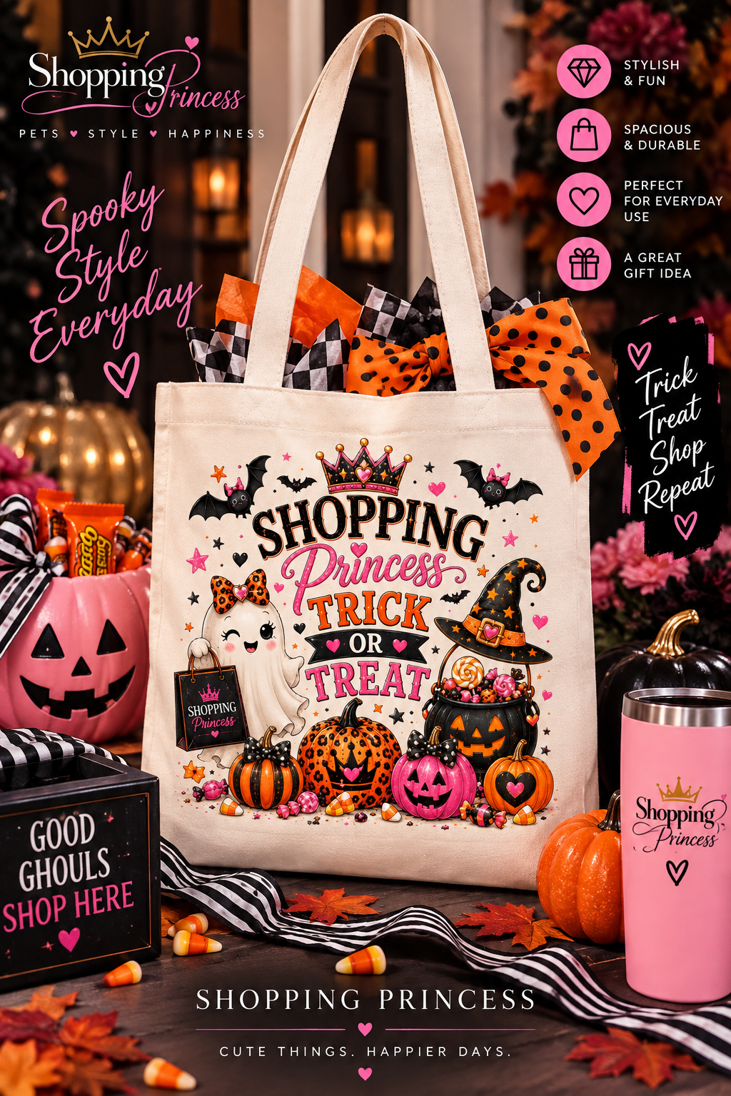 Halloween Shopping Princess Tote Bag — "Shopping Princess Trick or Treat" Cotton Shopper