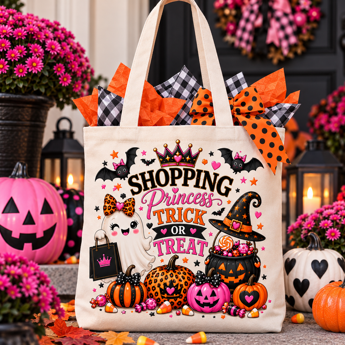 Halloween Shopping Princess Tote Bag — "Shopping Princess Trick or Treat" Cotton Shopper