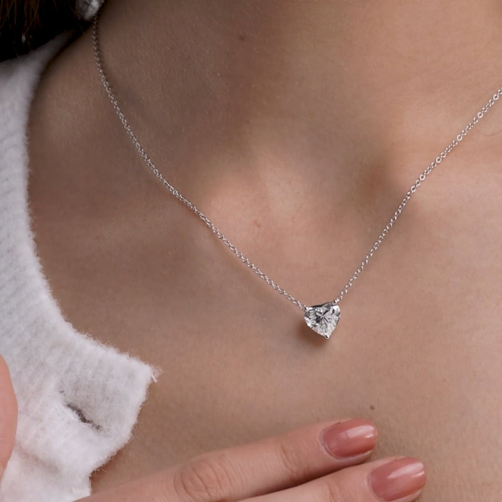 3.00 CTW Floating Heart Shape Lab Grown Diamond Solitaire Pendant Necklace F/G VS1 AGI Certified in 14K White or Yellow Gold