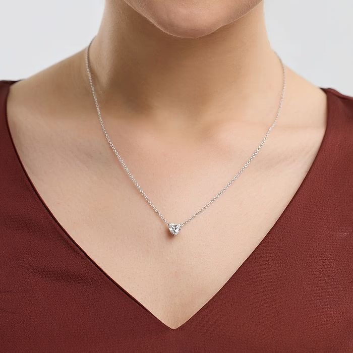 3.00 CTW Floating Heart Shape Lab Grown Diamond Solitaire Pendant Necklace F/G VS1 AGI Certified in 14K White or Yellow Gold
